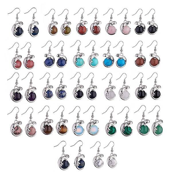 Gemstone Chameleon Dangle Earrings with Crystal Rhinestone