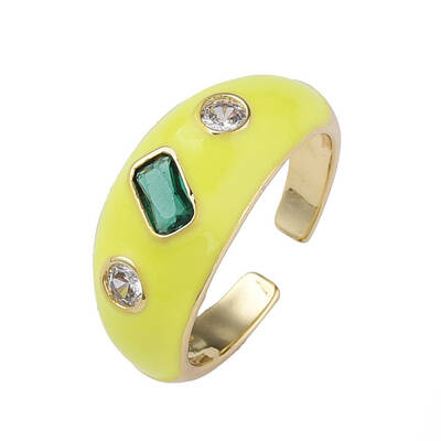 Cubic Zirconia Open Cuff Ring with Enamel