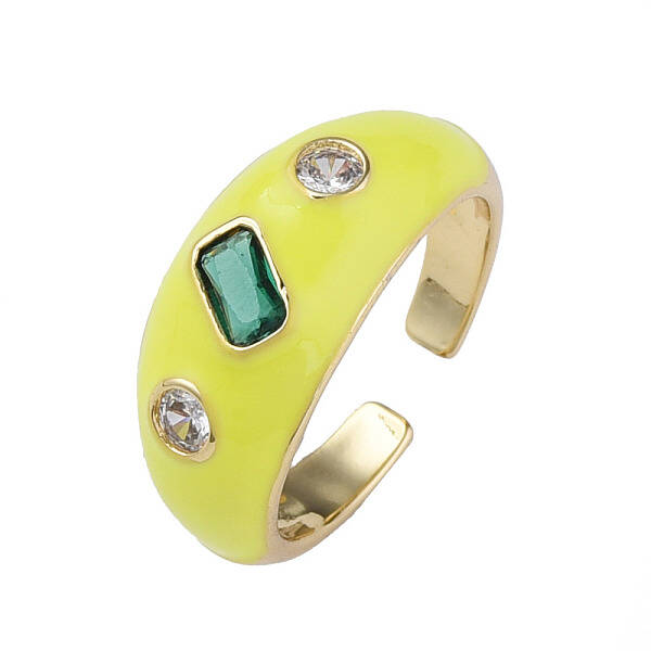 Cubic Zirconia Open Cuff Ring with Enamel