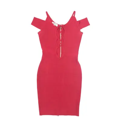 HOUSE OF CB LONDON Zip Back Bodycon Dress Red Sleeveless Midi Womens UK 8