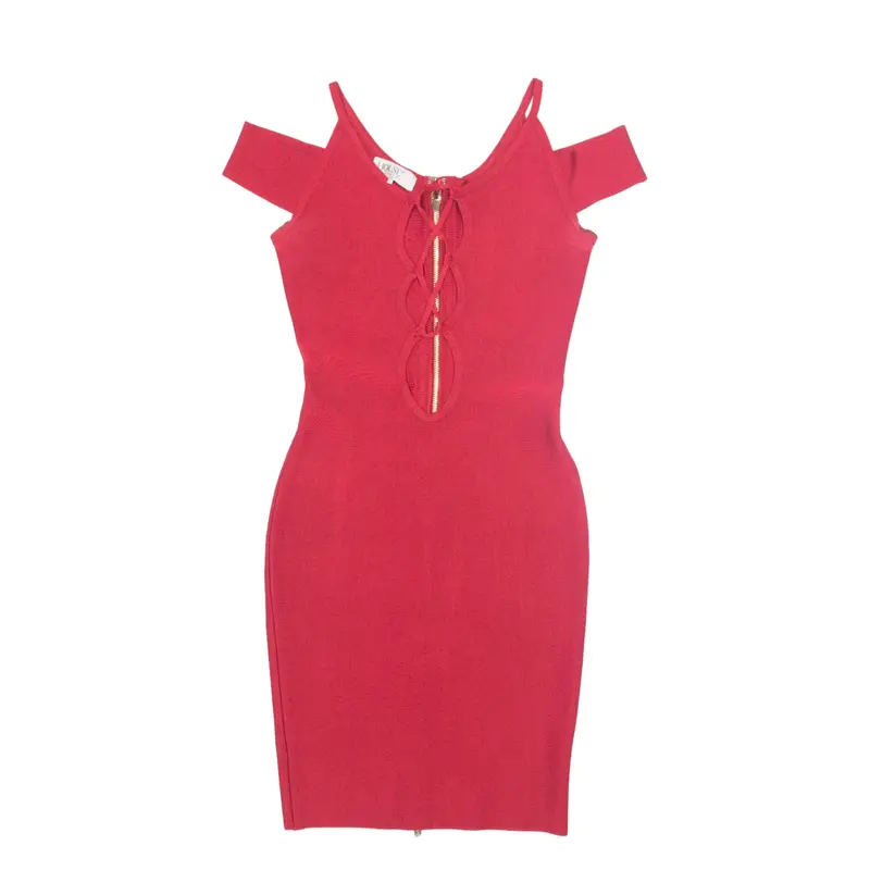 HOUSE OF CB LONDON Zip Back Bodycon Dress Red Sleeveless Midi Womens UK 8