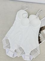 Women's Solid Color Contrast Mesh Sheer Cami Shapewear Bodysuit, Basic Fit Smooth Adjustable Strap Tummy Control Shaper, Wome...