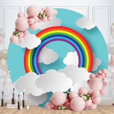 Aperturee Cute And Lovely Rainbow Cloud Circle Birthday Backdrop