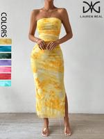 Women's All Over Print Tube Dress, Elegant Fashion Casual Sleeveless Strapless Dress for Daily Outdoor Wear, Ladies Slim Fit ...