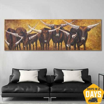 Large Original Abstract Bulls Paintings On Canvas Contemporary Animals Art Modern Textured Painting | UNSTOPPABLE FLOCK 25.2&...