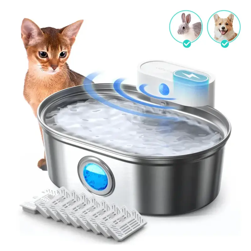 Uahpet Stainless Steel Wireless Cat Water Fountain Pro, Cordless Battery-Operated  Pet water dispenser for Dog Rabbit, Easy t...