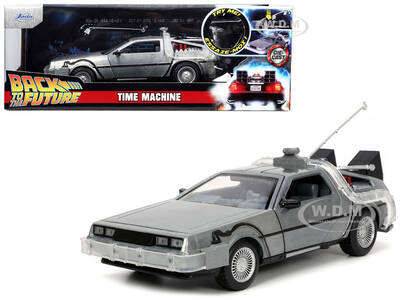 DeLorean Brushed Metal Time Machine with Lights Back to the Future (1985) Movie Hollywood Rides Series 1/24 Diecast Model Car...