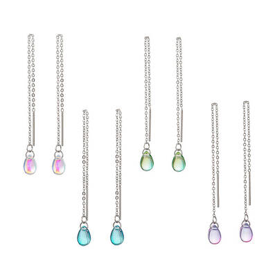 Long Chain with Transparent Glass Beads Dangle Stud Earrings