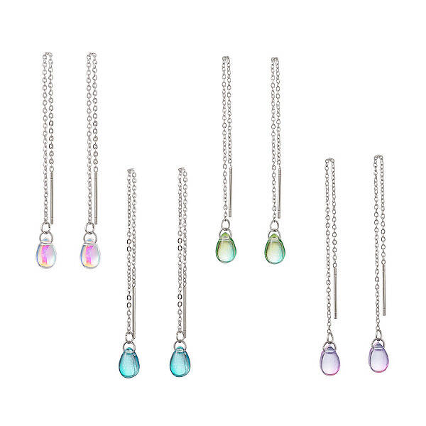 Long Chain with Transparent Glass Beads Dangle Stud Earrings