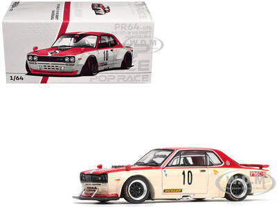 Skyline GT-R V8 Drift Hakosuka RHD (Right Hand Drive) #10 Watanabe Red and Cream 1/64 Diecast Model Car by Pop Race