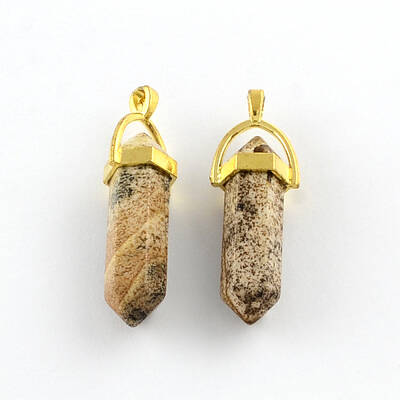 Picture Jasper Stone Pendants with Alloy Findings