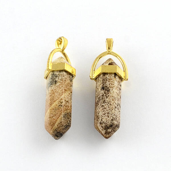 Picture Jasper Stone Pendants with Alloy Findings