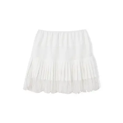 New Women's Y2k Lace Half Slip Skirt Low Rise Pleated Ruffle Trim Mini Skirt Fairy Mesh Layered Flowy Short Skirts Underskirt