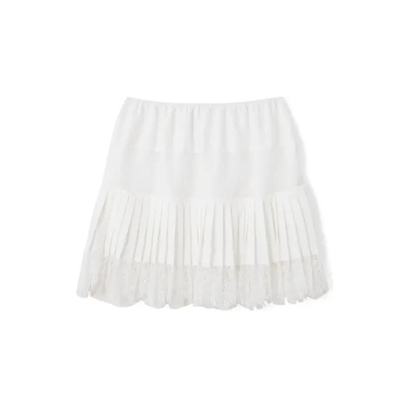 New Women's Y2k Lace Half Slip Skirt Low Rise Pleated Ruffle Trim Mini Skirt Fairy Mesh Layered Flowy Short Skirts Underskirt