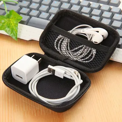 Portable Data Cable Storage Bag, 1 Count Headphone Cable Storage Case, Artificial Leather Zipper Coin Purse