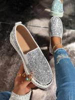 Women's Fashionable Glitter Rhinestone Decorated Slip on Loafers, Casual Comfortable Low Top Shoes for Daily Wear, Lightweigh...