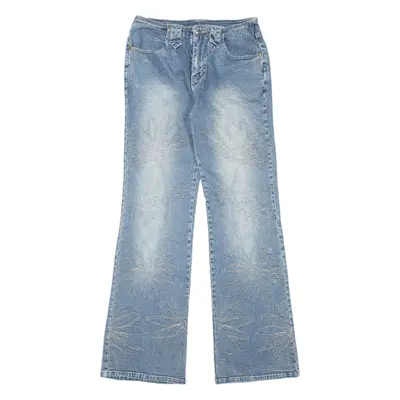 CAMPUS Floral Jeans Blue Denim Regular Bootcut Stone Wash Girls W25 L29