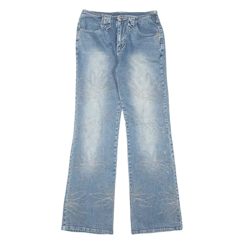 CAMPUS Floral Jeans Blue Denim Regular Bootcut Stone Wash Girls W25 L29