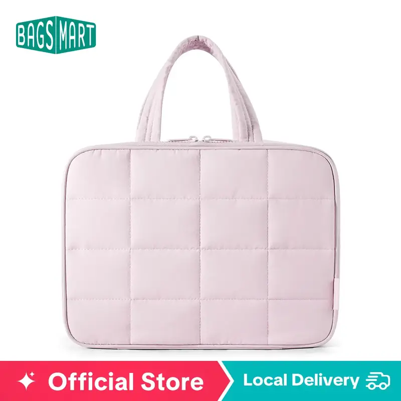 BAGSMART Puffy Multi-Functional Toiletry Bag, Lightweight Large Wide-Open Travel Bag for Women with Handle for Accessories, E...