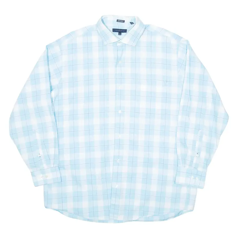 TOMMY HILFIGER Mens Shirt Blue Check Long Sleeve 2XL