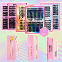PURELEOR Cluster Lashes Kit DIY at Home False Eyelashes Fluffy Individual Lash Clusters 10-16mm D Curl Eyelash Extensions Vol...