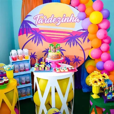 Aperturee Hawaii Summer Beach With Coconut Tree Circle Backdrop | Party Photo Backdrops | Wall Backdrop For Party | Custom Cu...
