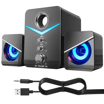 Universal 3.5mm Computer Speakers with Subwoofer 85dB PC Speakers with light Stereo Desktop Speaker USB Powered Multimedia Sp...