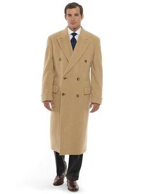 Mens Overcoat -Mens Long Wool Topcoats- Topcoat For Men-Mens Double breasted Overcoat - Khaki Camel Double breasted Coat