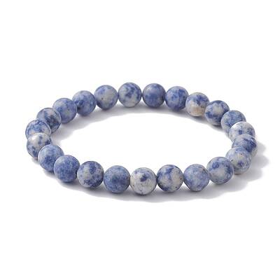 Frosted Natural Blue Spot Jasper Round Beaded Stretch Bracelets