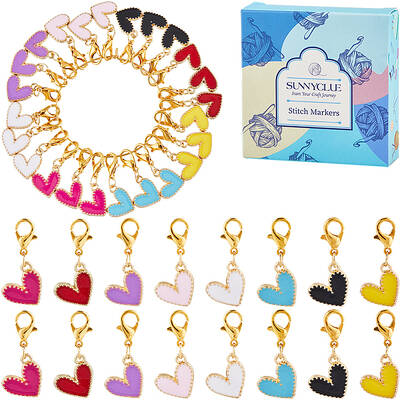24Pcs 8 Colors Heart Alloy Enamel Pendant Locking Stitch Markers