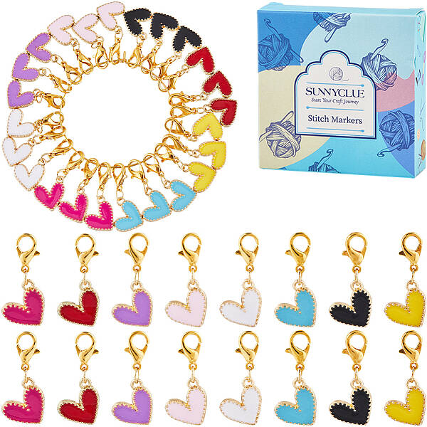 24Pcs 8 Colors Heart Alloy Enamel Pendant Locking Stitch Markers