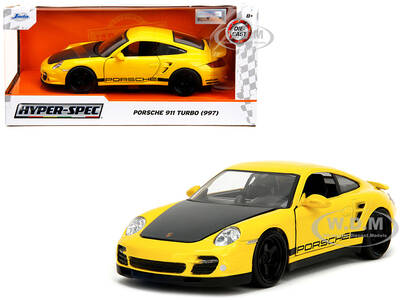 Porsche 911 Turbo (997) Yellow with Carbon Hood Hyper-Spec Series 1/24 Diecast Model Car by Jada