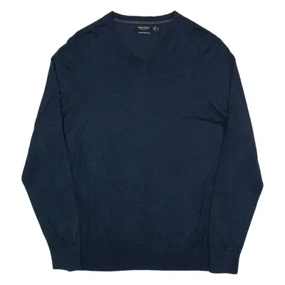 NAUTICA Jumper Blue Tight Knit V-Neck Mens M