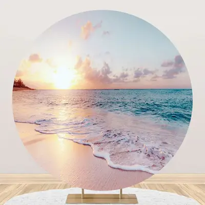 Sunrise Sandy Hawaii Beach Round Birthday Backdrop