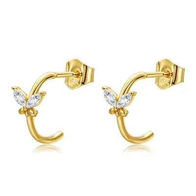 14K Gold Cubic Zirconia Butterfly Stud Earrings