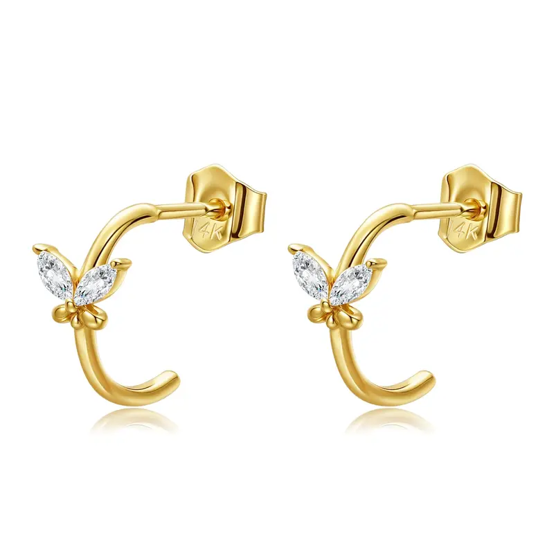 14K Gold Cubic Zirconia Butterfly Stud Earrings