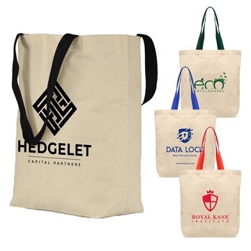 100 Custom Tonga - 5 oz Natural Cotton Tote w/ Color Straps