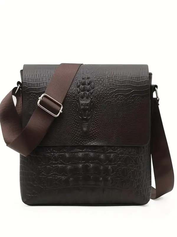 Men's Casual Crocodile Embossed PU Leather Crossbody Bag