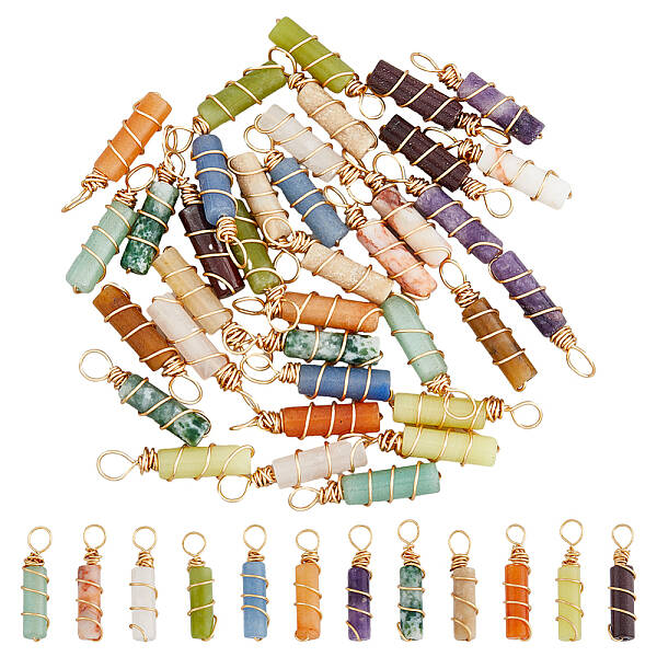 36Pcs 12 Styles Natural Mixed Gemstone Pendants