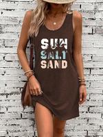 Women's Sun Salt Sand Print Round Neck Tank Dress, Casual Sleeveless Short Dress for Beach Holiday Vacation, Summer Clothes, ...