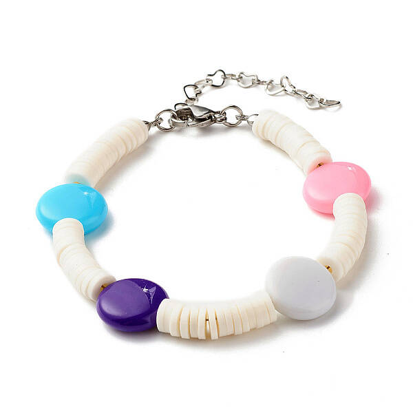Polymer Clay Heishi Beaded Bracelet with Flat Round for Women
