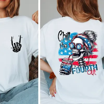 Funny Skull Shirt, Chill the FOURTH OUT T-shirt, American Shirt, Funny Shirt, Vintage American Flag Shirt, Independence Day S...