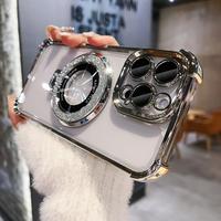 Foldable Glitter Magnetic Holder for iPhone 16 Pro Max 15 14 13 iPhone Case Plating Shockproof Silicone Frame Acrylic Hard ba...