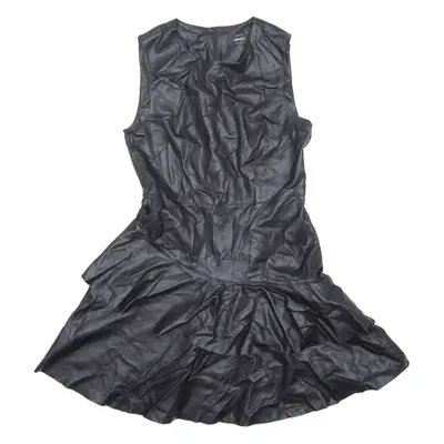 ONLY Faux Leather Ruffle Womens Fit & Flare Black Sleeveless Short M