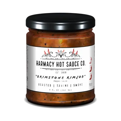 Brimstone Rimjob Tahini & Roasted Red Pepper Hot Sauce by Harmacy Hot Sauce Co, 9oz Jar, Vegan, Gluten/Nut/Soy Free, Gou...