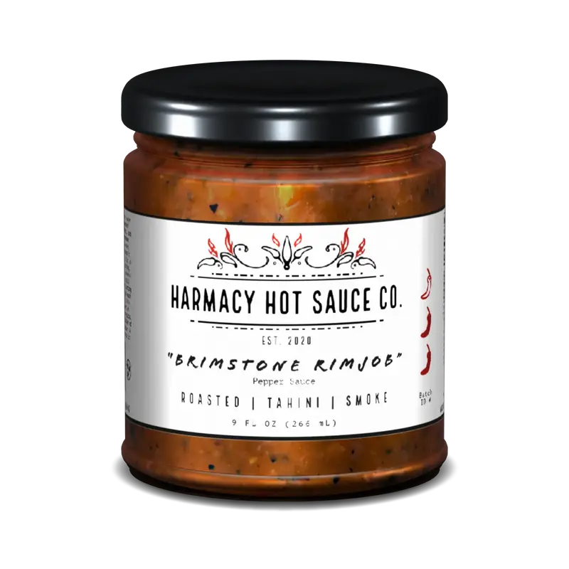 Brimstone Rimjob Tahini & Roasted Red Pepper Hot Sauce by Harmacy Hot Sauce Co, 9oz Jar, Vegan, Gluten/Nut/Soy Free, Gou...