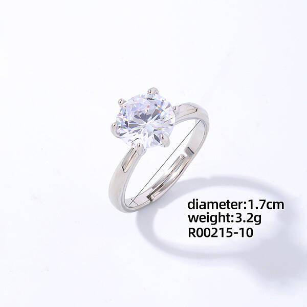 Square Platinum Brass Adjustable Ring with Cubic Zirconia