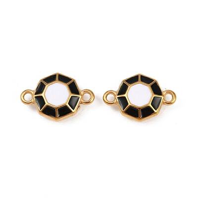 304 Stainless Steel Black and White Enamel Octagon Connector Charms
