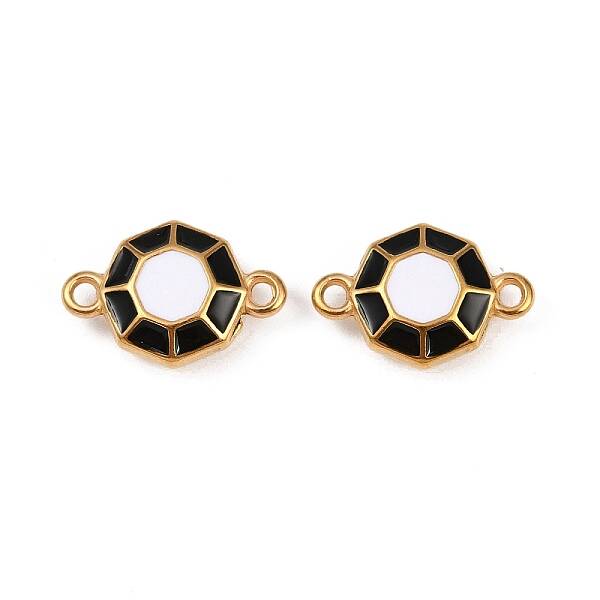 304 Stainless Steel Black and White Enamel Octagon Connector Charms