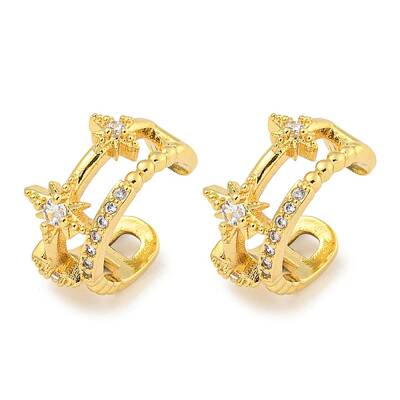Brass Micro Pave Clear Cubic Zirconia Cuff Earrings for Women